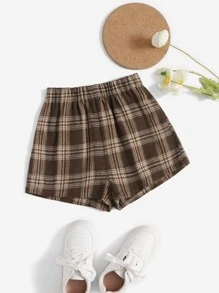 SHEIN Girls Plaid Elastic Waist Shorts - Multicolor - View 1