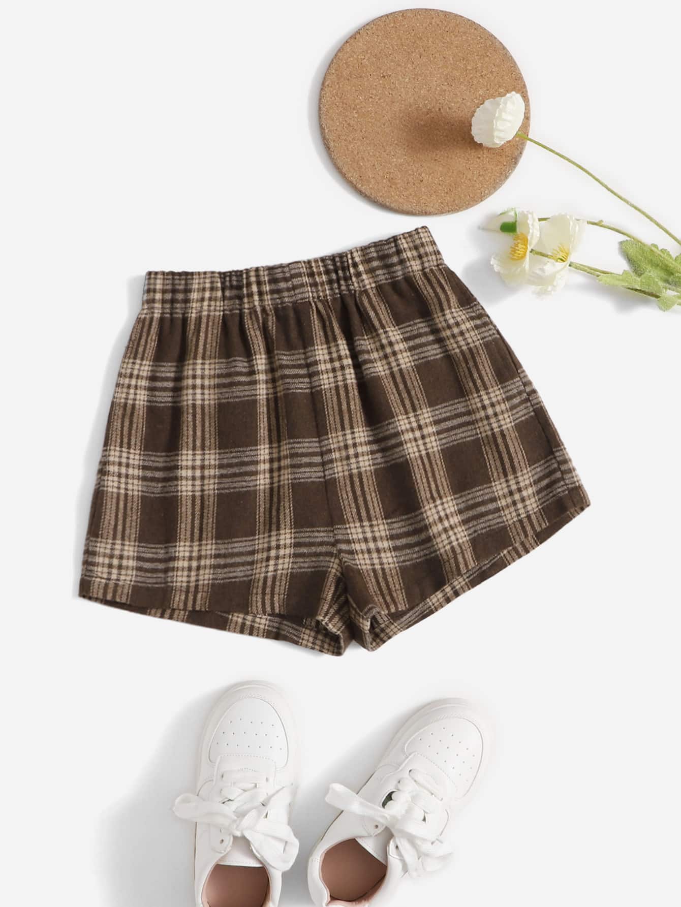 SHEIN Girls Plaid Elastic Waist Shorts - Multicolor - View 1