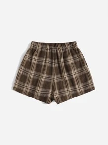 SHEIN Girls Plaid Elastic Waist Shorts - Multicolor - View 2