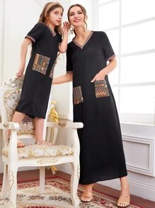 Al Najma 1 Stück Tunika Kleid mit Chevron Tasche, V-Kragen