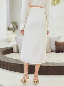 SHEIN 素色高衩半身裙 - 白色 - 查看 2