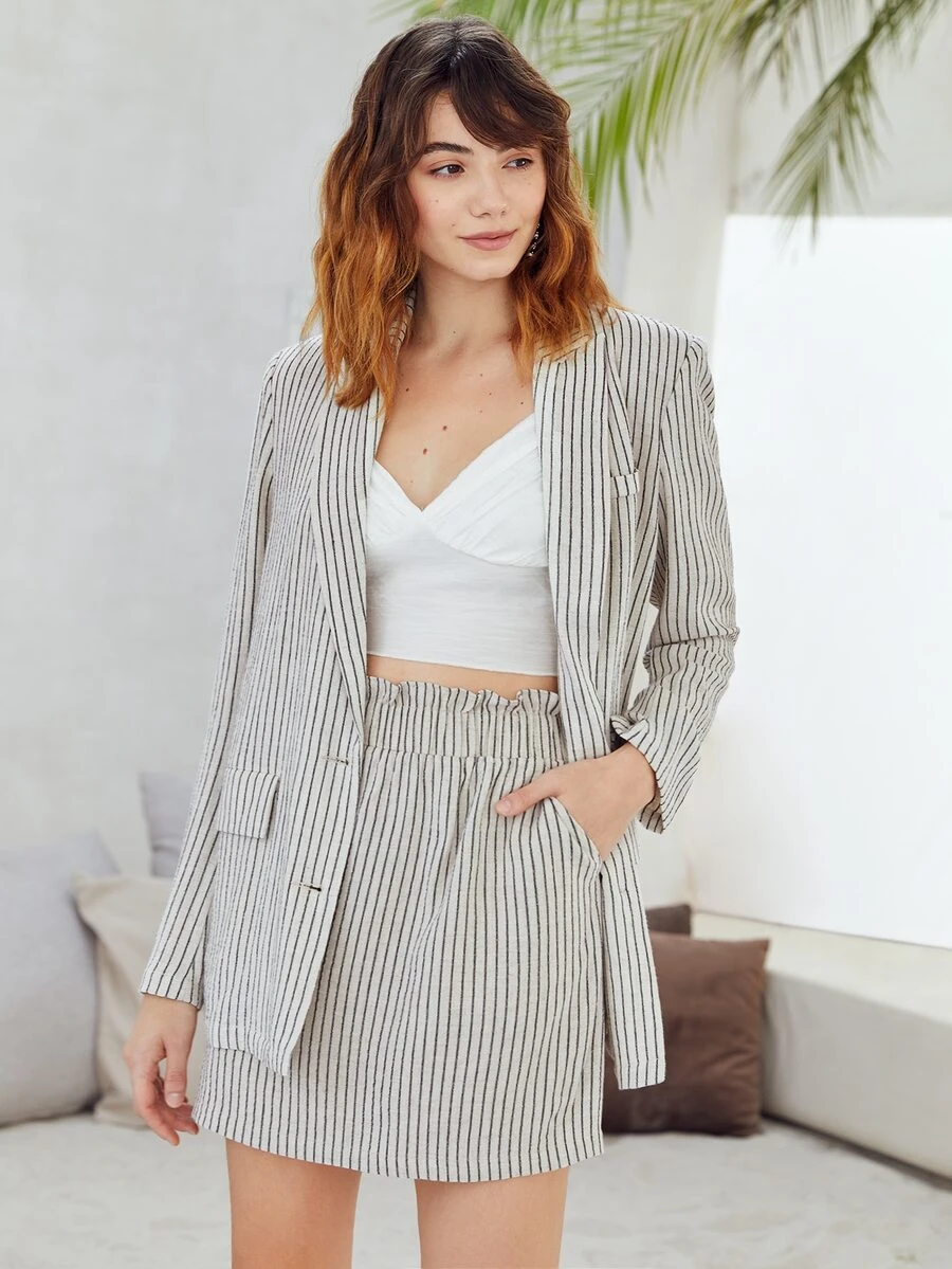 BizChic 條紋圖案紙袋腰半身裙 - 彩色 - 查看 1