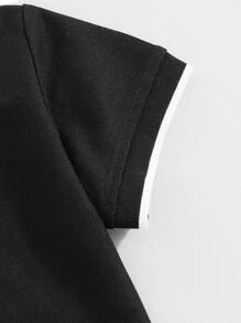 SHEIN 男童撞色边饰 Polo 衫 儿童黑色 Polo 衫 - 黑色 - 查看 3