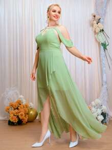 SHEIN Belle Plus Cut Out Wrap High Low Hem Chiffon Bridesmaid Dress