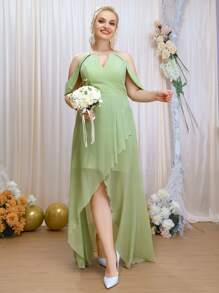 SHEIN Belle Plus Cut Out Wrap High Low Hem Chiffon Bridesmaid Dress