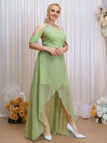 SHEIN Belle Plus Cut Out Wrap High Low Hem Chiffon Bridesmaid Dress