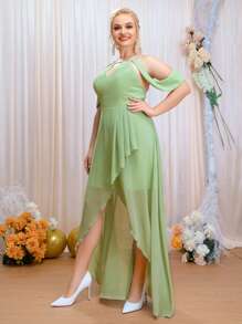 SHEIN Belle Plus Cut Out Wrap High Low Hem Chiffon Bridesmaid Dress