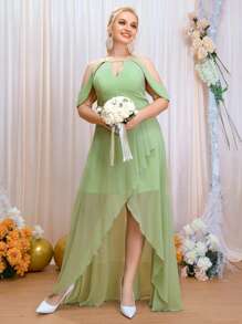SHEIN Belle Plus Cut Out Wrap High Low Hem Chiffon Bridesmaid Dress