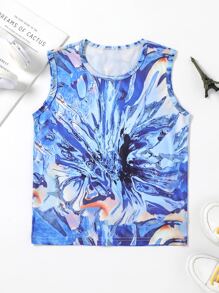 Boys Marble Print Tank Top - Blue - View 1