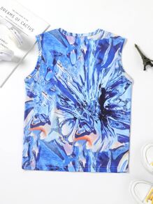 Boys Marble Print Tank Top - Blue - View 2