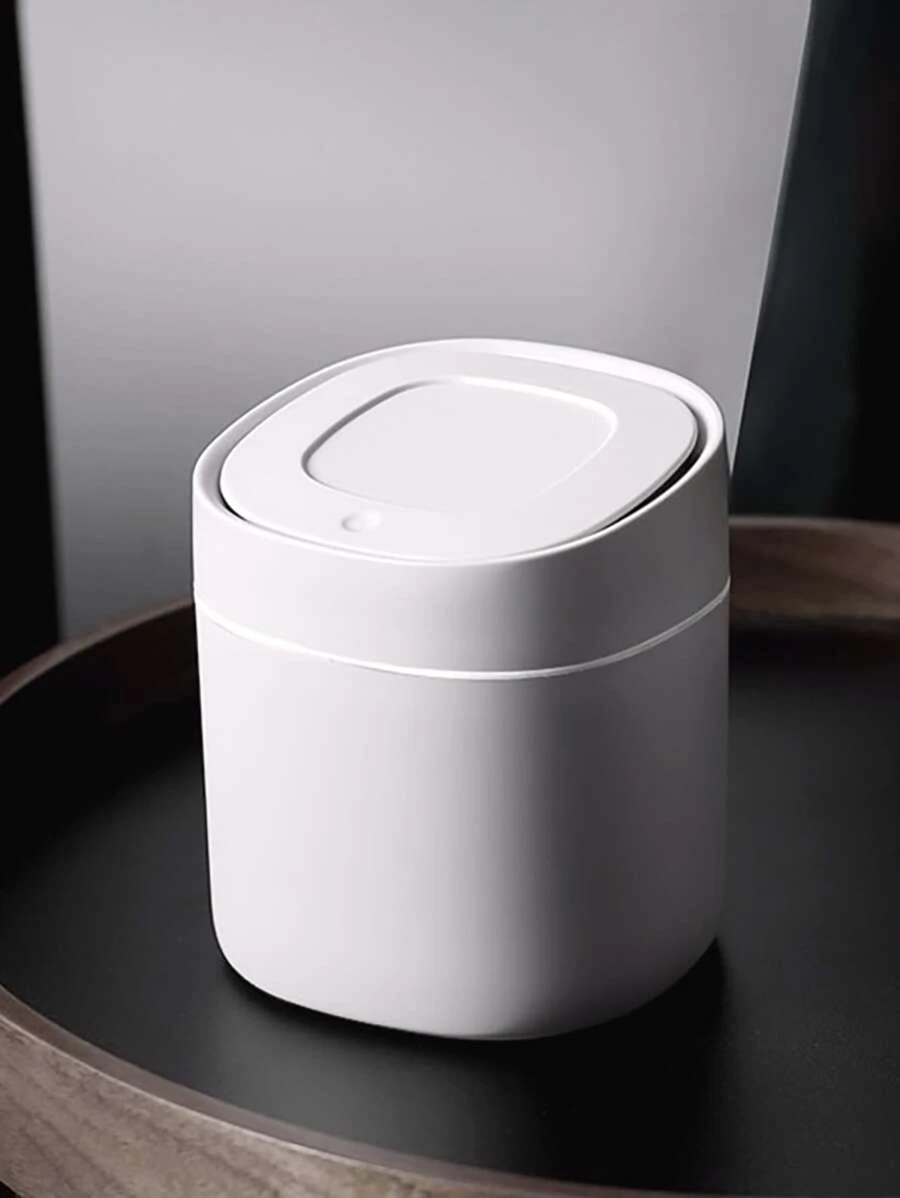 1pc Solid Color Desktop Garbage Can - Grey - View 1