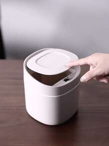 1pc Solid Color Desktop Garbage Can - Grey - View 3