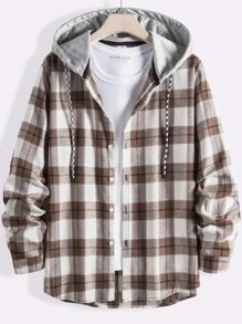 Manfinity Men Plaid Drawstring Hooded Shirt - Multicolor - View 1