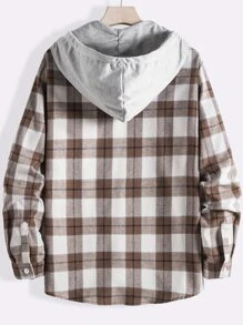 Manfinity Men Plaid Drawstring Hooded Shirt - Multicolor - View 2