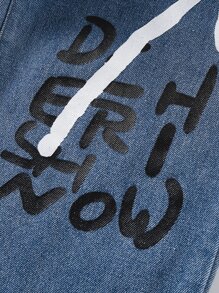 女孩字母圖案闊腿牛仔褲