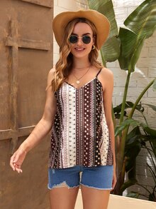 SHEIN 孕婦條紋圖案和印花吊帶上衣 - 彩色 - 查看 5