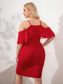 SHEIN Unity Plus Cold Shoulder Ruffle Trim Bodycon Dress