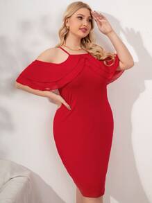 SHEIN Unity Plus Cold Shoulder Ruffle Trim Bodycon Dress