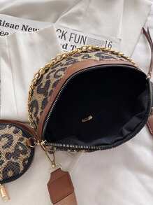 2 件豹纹斜挎包和胸包套装，带链条，可拆卸 - 彩色 - 查看 5