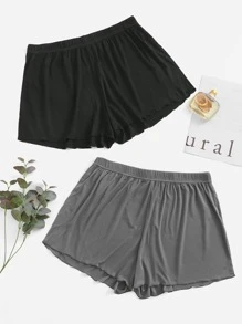 Plus 2pcs Lettuce Trim Sleep Shorts - Multicolor - View 1