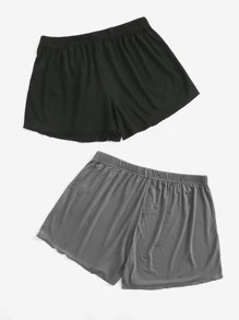 Plus 2pcs Lettuce Trim Sleep Shorts - Multicolor - View 2