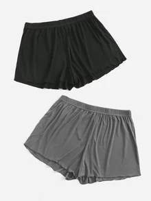 Plus 2pcs Lettuce Trim Sleep Shorts - Multicolor - View 5