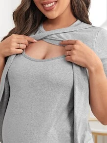 SHEIN Maternity Nursing Top & Dot Print Pants Loungewear Set For Mother