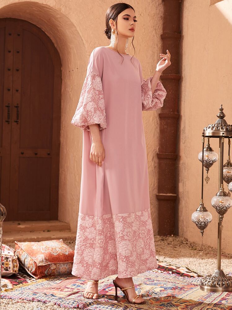 Al Najma פרחוני צנוע קאפטן וגלאביה - ורוד בייבי - ראה 4