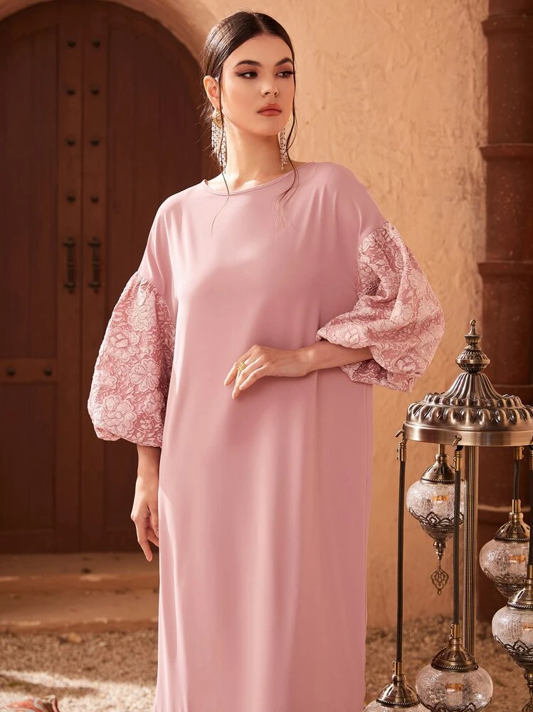 Al Najma פרחוני צנוע קאפטן וגלאביה - ורוד בייבי - ראה 5