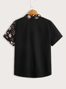 SHEIN Boys Floral Panel Button Up Shirt - Multicolor - View 2