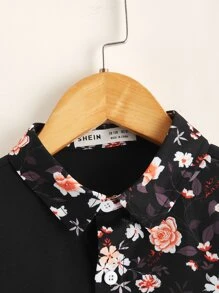 SHEIN Boys Floral Panel Button Up Shirt - Multicolor - View 3