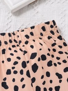 Toddler Girls Ruffle Trim Top & Dalmatian Print Flare Leg Trousers - Multicolor - View 5