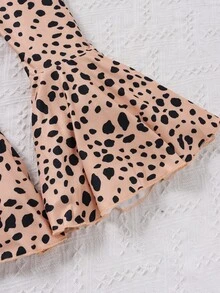 Toddler Girls Ruffle Trim Top & Dalmatian Print Flare Leg Trousers - Multicolor - View 6
