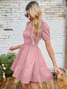 SHEIN VCAY Đầm Lộ Lưng Viên lá sen Buộc lại màu trơn Boho - Bụi hồng - Xem 4