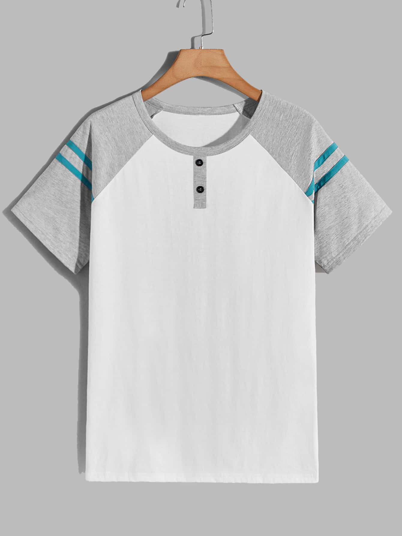 Manfinity Men Stripe Tape Contrast Raglan Sleeve Tee - White - View 1