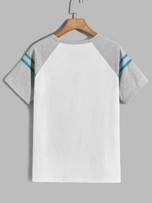 Manfinity Men Stripe Tape Contrast Raglan Sleeve Tee - White - View 2