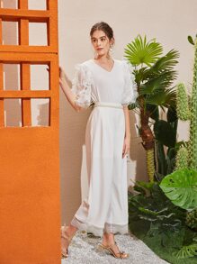 Mulvari Quần nữ Tương phản ren Dây kéo màu trơn Thanh lịch - trắng - Xem 5