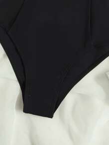 Swim Lushoire Summer Beach Tropical Print Ruffle Hem One Piece Swimsuit - Black - View 3