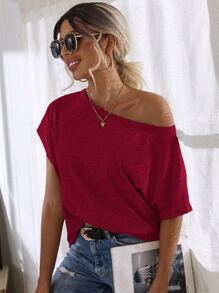 SHEIN LUNE Camiseta unicolor de manga murciélago