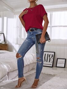 SHEIN LUNE Camiseta unicolor de manga murciélago