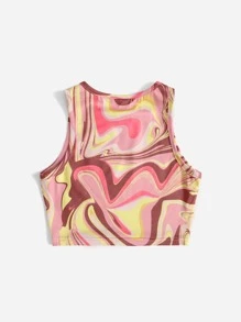 SHEIN Niñas Top tank corto con estampado de mármol - Multicolor - Ver 2