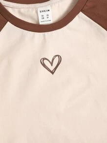 SHEIN 適合少女穿著的顏色綜合拼接圓肩袖t恤 - 彩色 - 查看 3