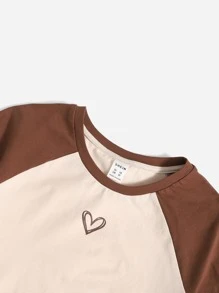 SHEIN 適合少女穿著的顏色綜合拼接圓肩袖t恤 - 彩色 - 查看 4