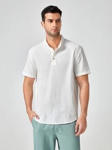 Shein Men Mock Neck Half Button Shirt Shein Eur