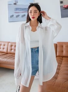 DAZY Blusa de hombros caídos sin camiseta interior, top de manga larga - Blanco - Ver 1
