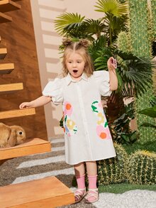 SHEIN 小女童印花泡泡袖襯衫洋裝