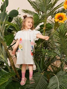 SHEIN 小女童印花泡泡袖襯衫洋裝