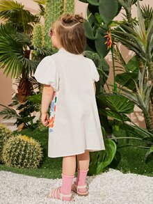 SHEIN 小女童印花泡泡袖襯衫洋裝