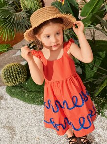 SHEIN Toddler Girls Graphic Print Ruffle Armhole Dress - Burnt Orange - View 7