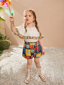 SHEIN Niñitas Top ribete con fruncido de hombros descubiertos - Blanco - Ver 3